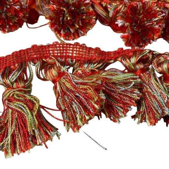 Ball Fringe Trim Attached Beads 1 Yard u Decorative Accent Orange Red Blue Yello - Picture 1 of 7